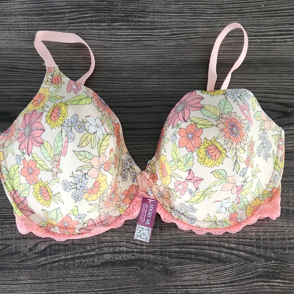 Adore Me Kati Contour Floral Bra - Pink and Cream